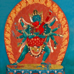 Chakrasamvara LARGE SIZES FULL Image: Samvara and VajraVarahi YabYum Tibetan deity Thangka Union of Wisdom and Compassion image 1