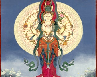 1,000 armed Bodhisattva Guanyin QuanYin Avalokitesvara SMALL SIZES God of Compassion Tibetan Buddhist Thangka thanka deity giclee Mantra