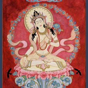 White Tara A SMALLER PRINTS Goddess Bodhisattva tantric deity tibetan buddhist thangka tangka thankga meditation devotional art Nepal image 1