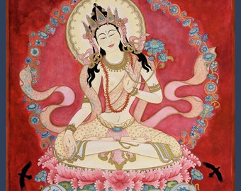 White Tara A SMALLER PRINTS Goddess Bodhisattva tantric deity tibetan buddhist thangka tangka thankga meditation devotional art Nepal