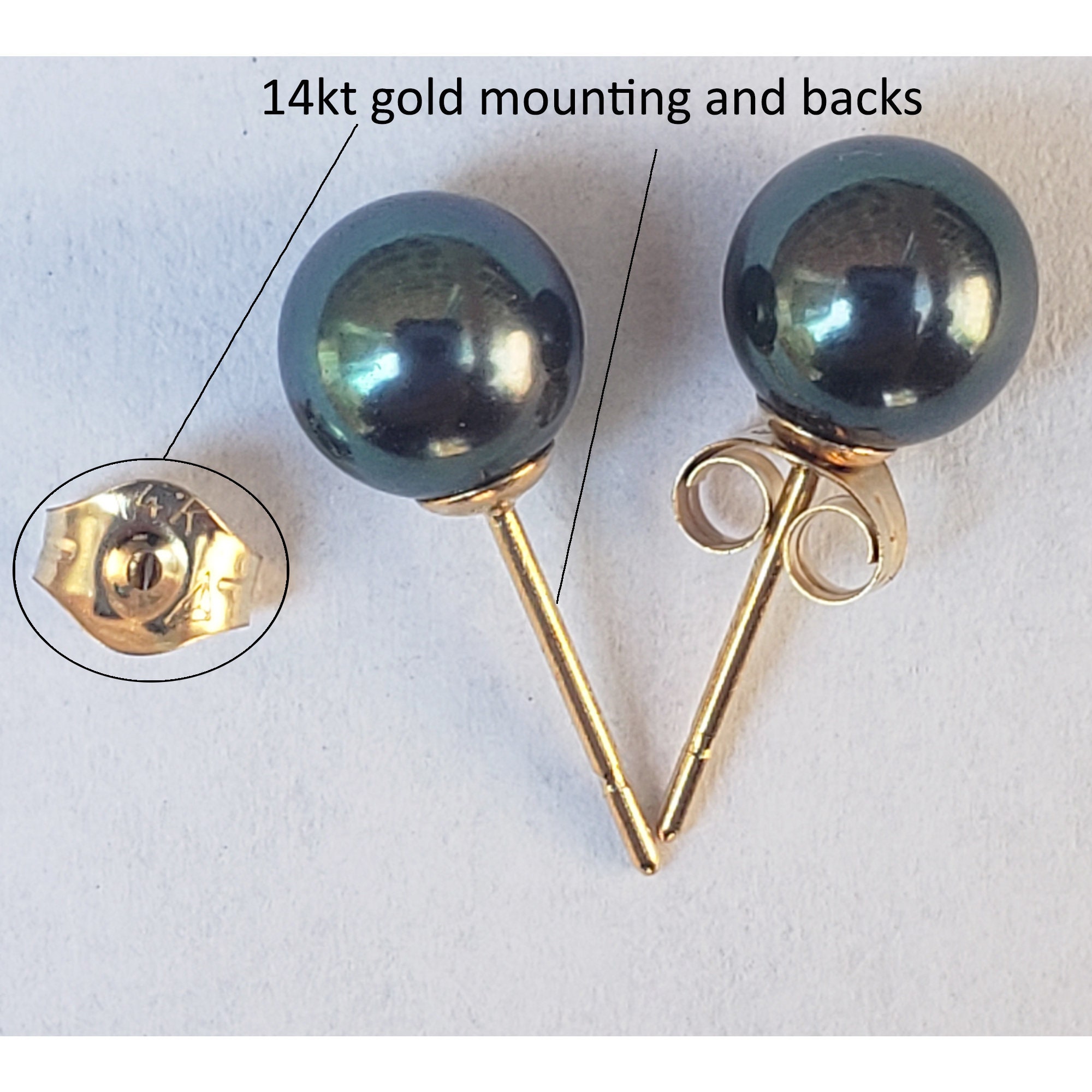 6.0-6.5mm Black Akoya Pearl Stud Earrings 