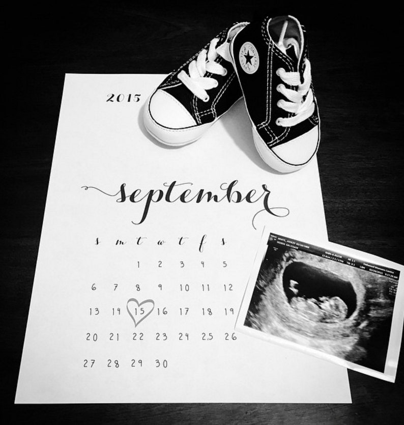Pregnancy Announcement Calendar PRINTABLE with Heart CUSTOM Etsy