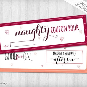 Printable NAUGHTY Coupons for boyfriend, husband, significant other -Adult- Instant Download