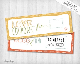 PRINTABLE Love Coupons for Him - INSTANT DOWNLOAD