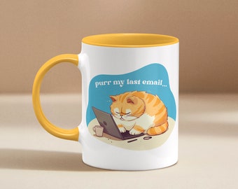 Chat en colère 'Purr My Last Email' Tasse drôle - Cadeau hilarant pour amoureux des chats - Tasse d'humour de bureau