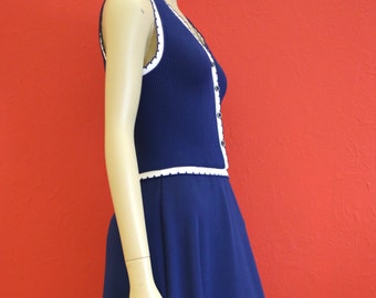 Vintage 70s Dress Long Navy blue Dress sleeveless maxi dress