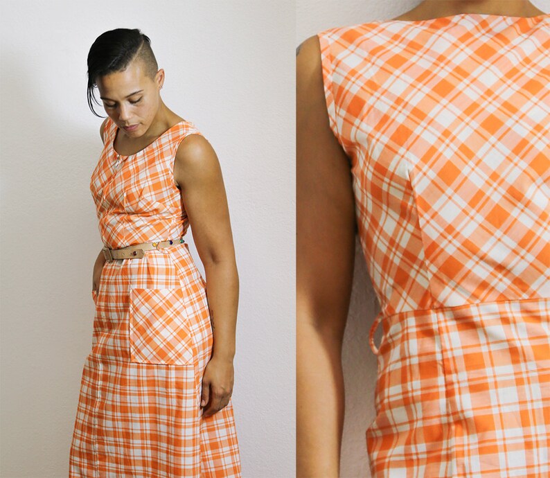 orange and white gingham dress