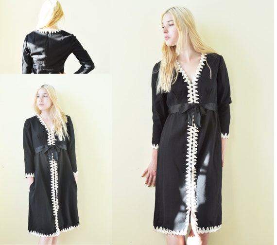 Vintage Black Dress, Vintage Black Wool Dress Blac