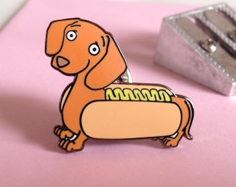 Hot dog dachshund hard enamel pin, lapel, enamel pin