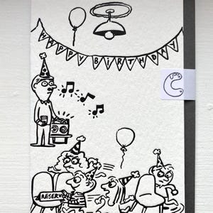 Musical chairs - Letterpresss - Birthday card - Illustrated - Cartoon - Handmade - Hand Printed - Embossed - Luxury - Contemporary
