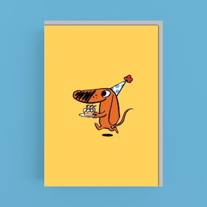Tarjeta de cumpleaños - Dachshund - Cumpleaños - Juego de palabras - Gracioso - Humor - Ilustración - Caricatura - Tarjeta de humor