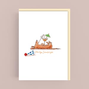 Tarjeta de perro salchicha de fiesta *Caricatura*Ilustración*Humor*Gracioso*Ilustración*Perro*Acuarela