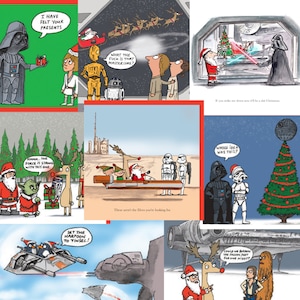 Star Wars*Natale*biglietti x 8-Biglietto di auguri-Divertente-Umorismo-Fumetto-Star Wars Natale-Biglietto illustrato-Stagionale-Babbo Natale-Darth Vader-Rudolph