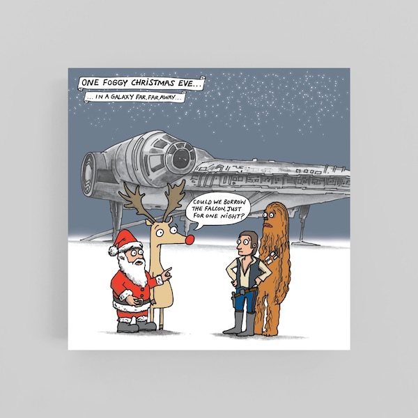 Star Wars*Millennium Falcon*Cartoon*Christmas*card-Greeting card-Seasonal-Funny xmas card-Rudolph-Santa-Illustrated card-Star Wars xmas card