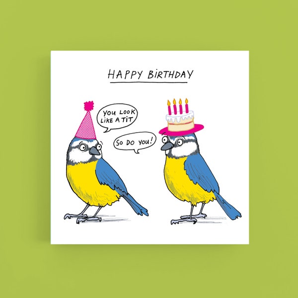 Carte seins d'anniversaire*Carte de voeux*Seins*Oiseaux*Illustration*Dessin animé*Humour*Impoli*Drôle*Anniversaire*Carte de voeux*