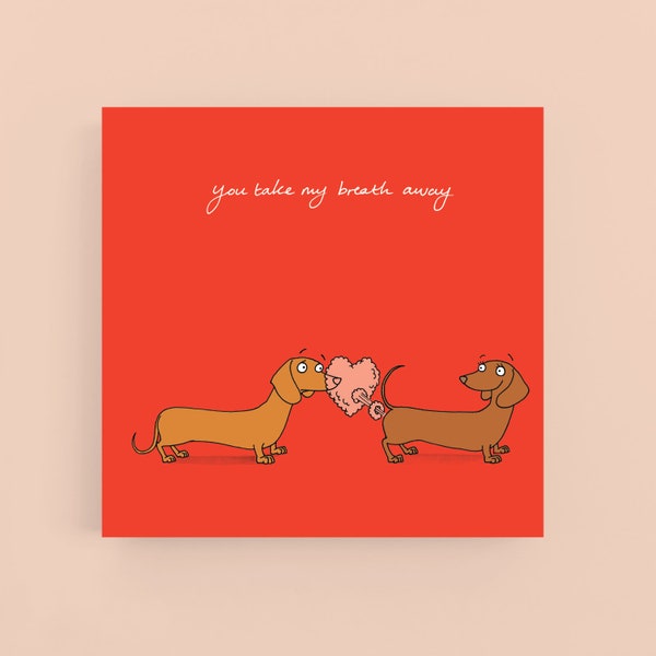 You take my breath away card*Dog*Dachshund*Greeting card*Sausage Dog*Cartoon*Illustration*Humour*Love*Valentine's card*Anniversary*Funny