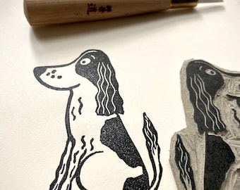 Springer Spaniel A5 Linocut Print by Theodore Roberts