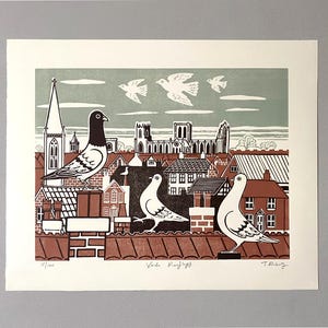 York Rooftops Linocut Print