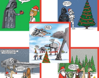 Star Wars*Christmas*card x5 pack*Greeting card*Festive*Humour*Funny*cartoon*Illustration*Star Wars xmas*Star Wars humour*Seasonal