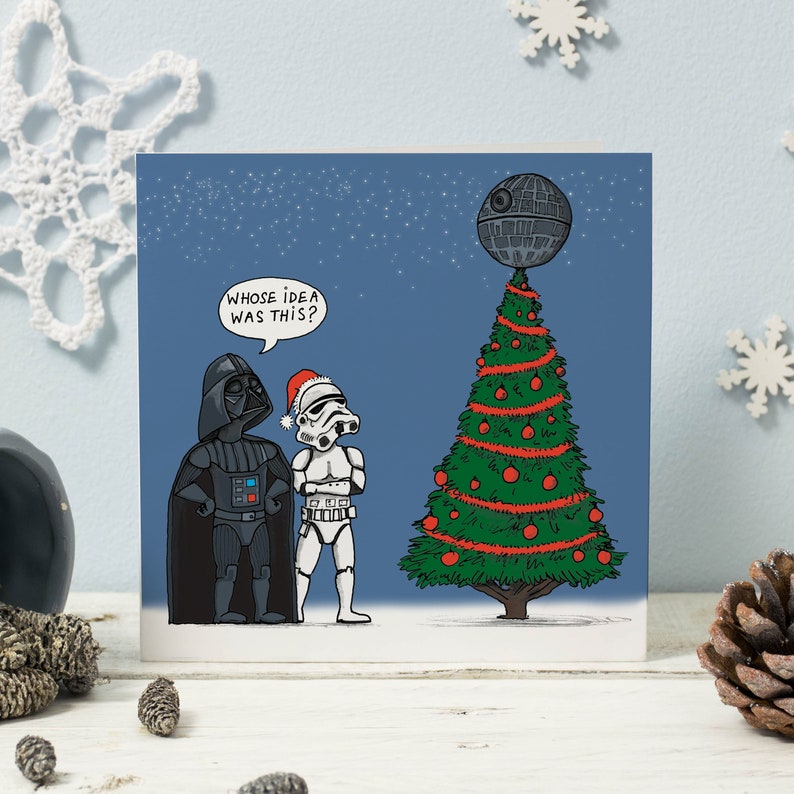 Star WarsChristmas cards x4Greeting cardHumourFunnyCartoonIllustrationStar Wars xmasDarth VaderFestiveSeasonal image 2