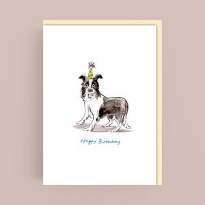 Tarjeta de feliz cumpleaños para un lindo perro Collie *Caricatura*Ilustración*Humor*Gracioso*Ilustración*Perro*Acuarela