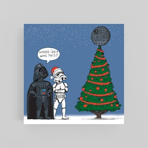 Star WarsChristmas cards x4Greeting cardHumourFunnyCartoonIllustrationStar Wars xmasDarth VaderFestiveSeasonal image 1