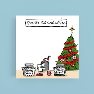 Santa's sorting office*Christmas card*Greeting card*Funny*Humour*Cartoon*Illustration*Rude*Penguin*Lol*Humor card*Funny Christmas card*