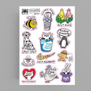 Sticker Sheet - Lustige Sticker - Journal und Planer Sticker - Humor - Katze - Hund - Süße Sticker