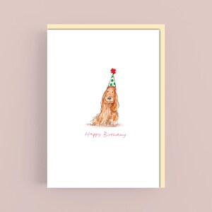 Tarjeta de feliz cumpleaños para un lindo perro Spaniel *Caricatura*Ilustración*Humor*Gracioso*Ilustración*Perro*Acuarela