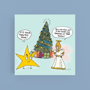 Star*&*Angel*Christmas*cards*Greeting card*Festive*Seasonal*Humour*Funny*Cartoon*Illustration*