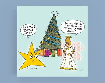 Star*&*Angel*Christmas*cards*Greeting card*Festive*Seasonal*Humour*Funny*Cartoon*Illustration*