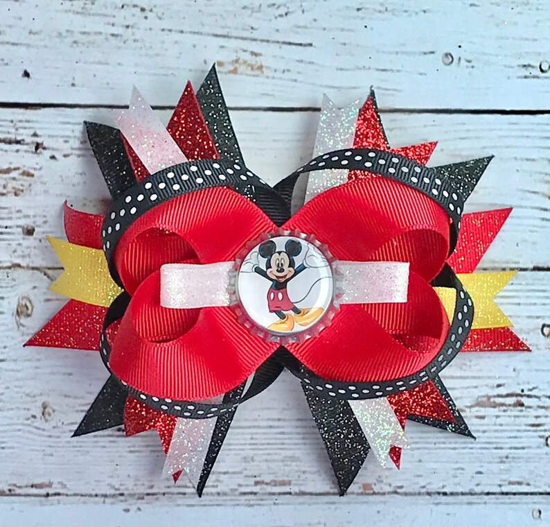 Mickey Minnie Sparkle Disney Princess Bow With Bottle Cap Etsy