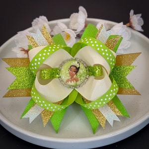 Tiana - Princess and the Frog Sparkle Disney Inspired Princess Bottle Cap Jewel Bow