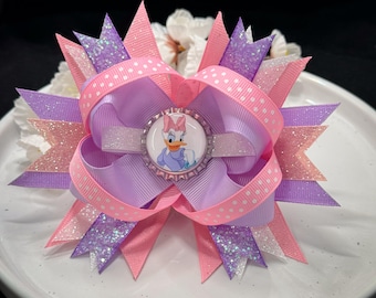 Mickey - Goofy - Donald - Daisy - Sparkle Disney Princess Bow with bottle cap or button