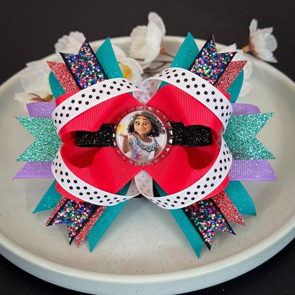 Disney Inspired Encanto Mirabel Sparkle Bottle Cap Hair Bow