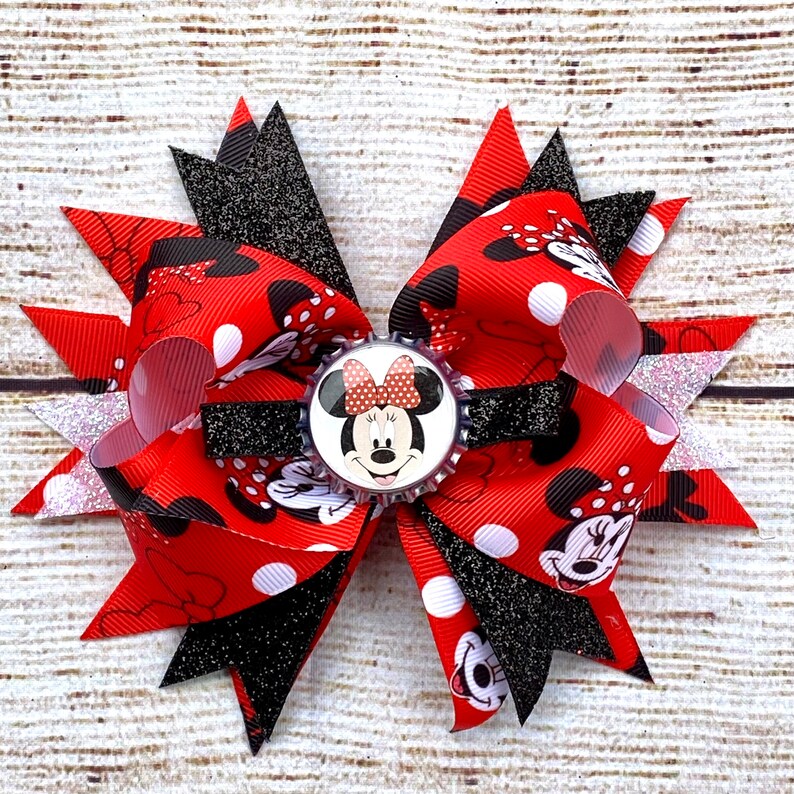 Mickey Minnie Sparkle Disney Princess Bow With Bottle Cap Etsy