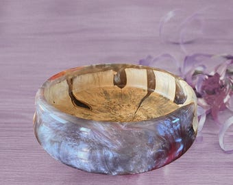 Handmade Oak & Epoxy Fruit Bowl: Smokey Mountain Resin Decor