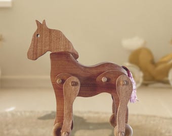 Handmade Wooden Horse Push Toy – Natural Montessori Toddler Toy
