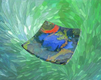 Deserted Island Trinket Dish: Curved Decorative Tray | Fused glass art