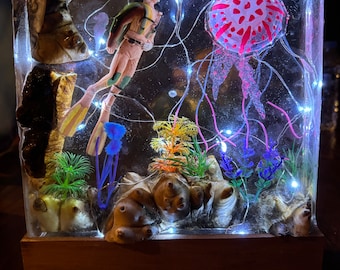 Diver Down 3D Lighted Maple Burl Sculpture: One-of-a-Kind Art