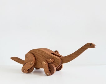 Handmade Maple Dino Friction Toy: Wooden Dinosaur