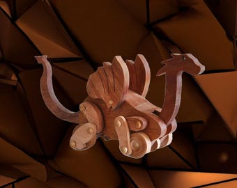 Handmade Mahogany Dragasaur: Moving Wood Dinosaur Toy