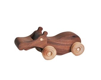 Handmade Chomping Maple Hippo Wooden Toy: Collectible Wood Animal