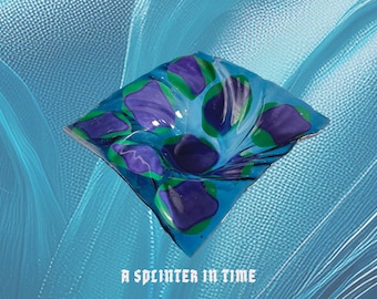 Blue Green Fused Glass Square | Handmade Home Décor Accent | Glass Art