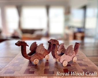 Handmade Wooden Dragon Toy: Rolling African Mahogany Kids Toy