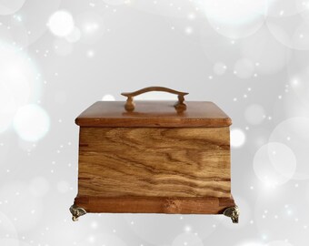 Handcrafted Oak Box with Divider and Elephant Legs - Unique Storage and Decor Piece