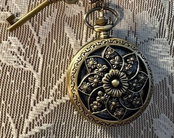 Large Necklace Watch, With Flower Design.