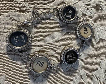 Vintage Typewriter Key Bracelet. Keys from 1930-40.