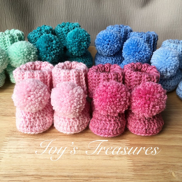 Crochet Booties, Booty, Baby Slippers, Crochet Pattern, Baby Booties, Pom-Pom, Rib Cuff, PDF Download Pattern