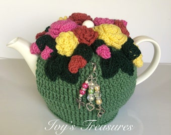 Crochet Tea Cosy, Ann’s Tea Cosy Collection, Tea Cosy, Cosie, Roses, Beaded